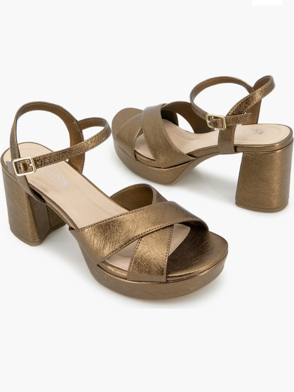 Reeva Ankle Strap Platform Sandal Distressed Metallic Bronze Gold